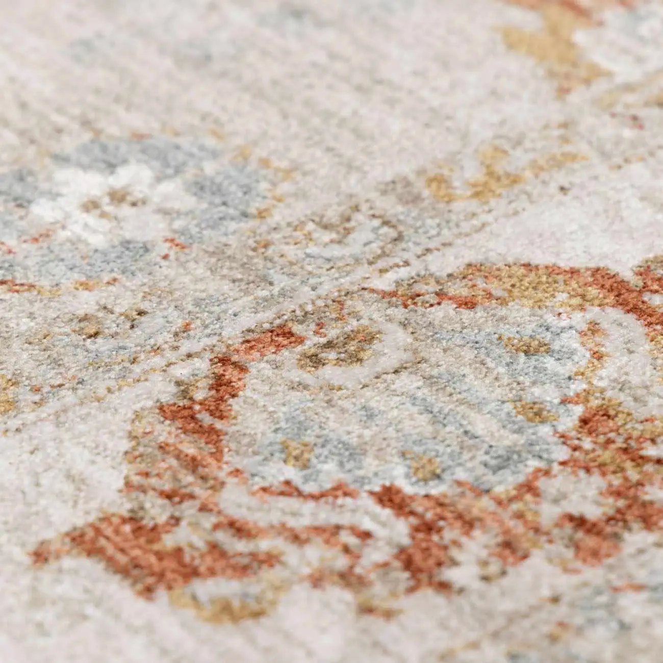 Kitchener Oushak Thick Luxe rug closeup in cream with rust and blue-gray accents plush pile on Tampa Home & Garden Store