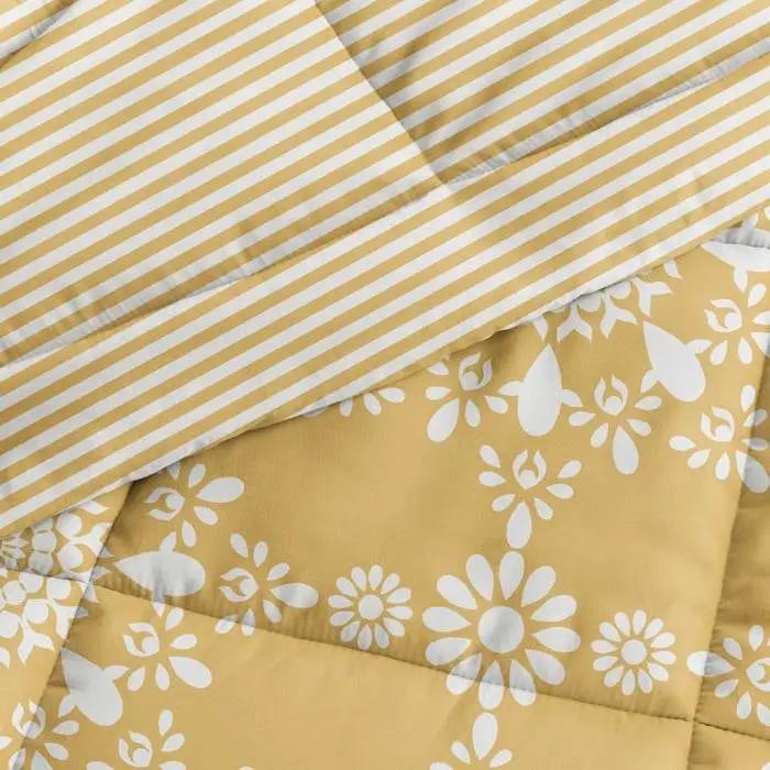 King Size 3 Piece Yellow Reversible Daisy Medallion Stripped Comforter Set - Tampa Home & Garden Store