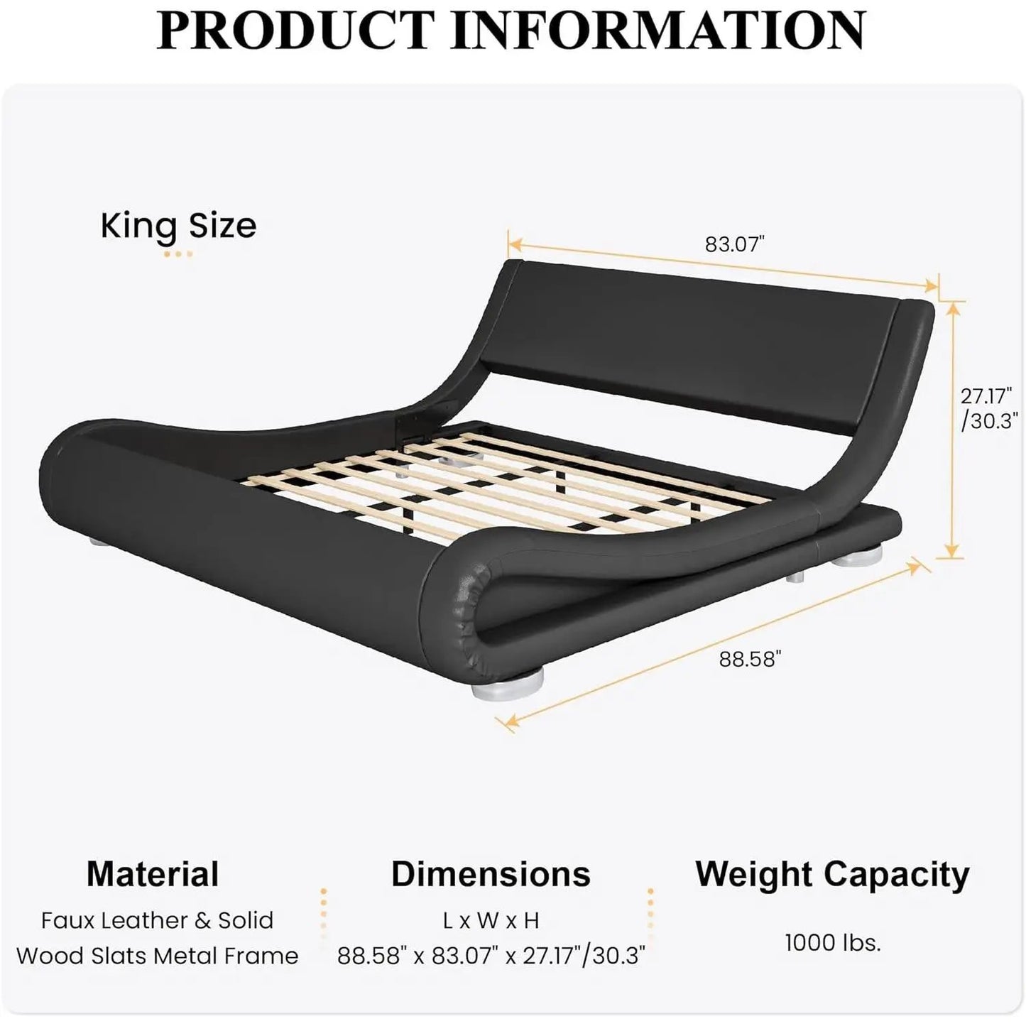 King Size black upholstered platform bed frame with curved headboard by HomePacific on Tampa Home & Garden Store