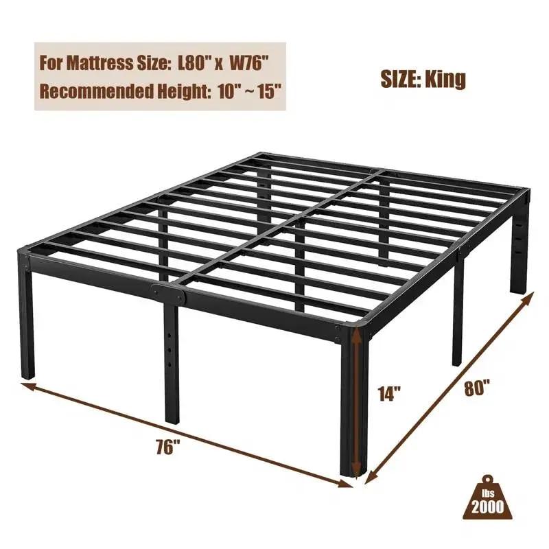 King size Heavy Duty Metal Bed Frame with Round Edge Legs - Headboard Compatible - Tampa Home & Garden Store