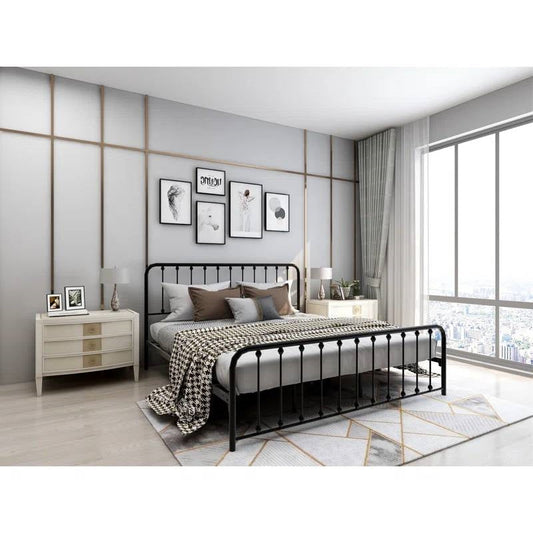 King Black Metal Platform Bed Frame with Rounded Corners Headboard Footboard - Tampa Home & Garden Store