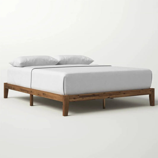 King Simple Modern Solid Wood Platform Bed Frame with natural wood finish and white bedding on Tampa Home & Garden Store