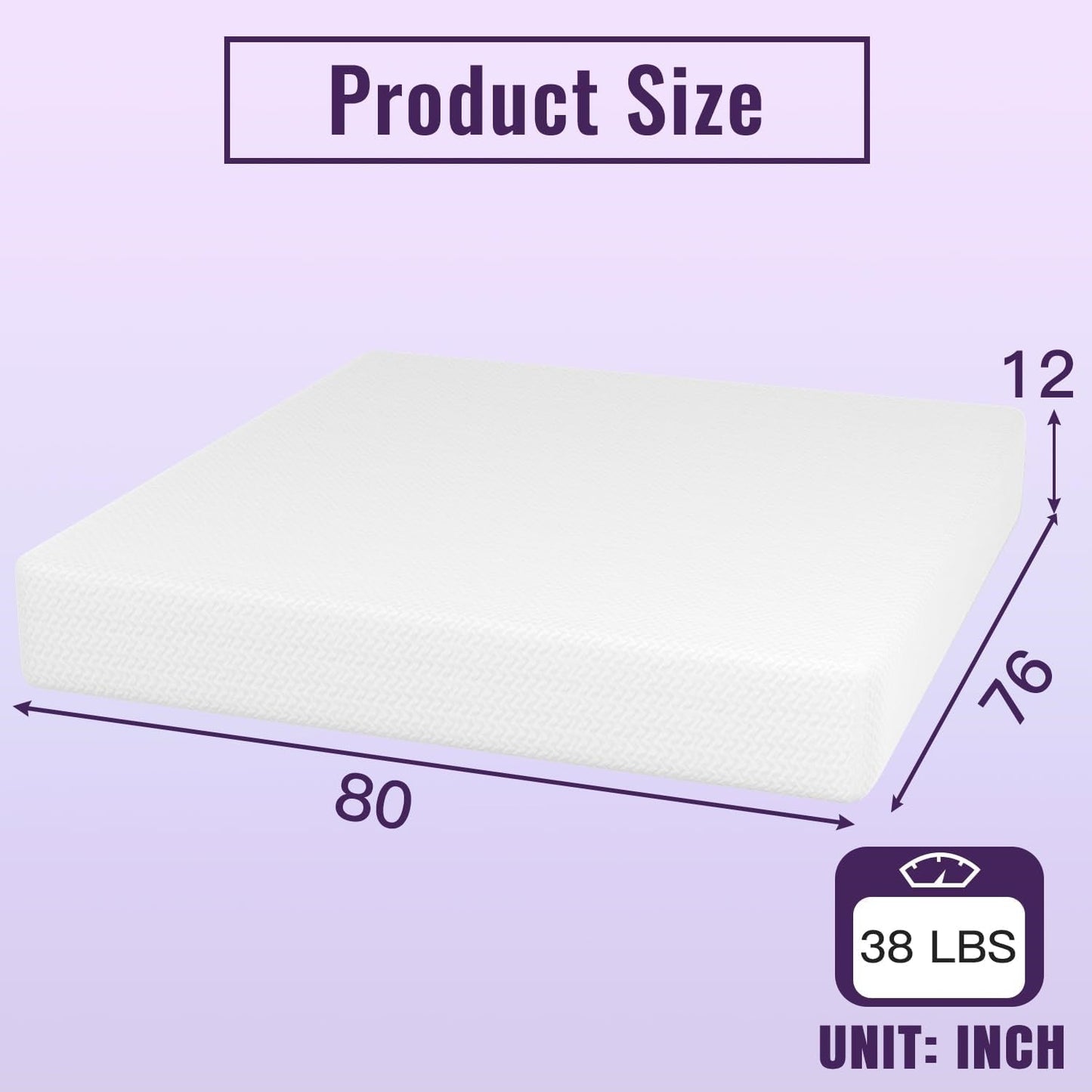 Colchón King size de espuma viscoelástica de 12 pulgadas con infusión de carbón y funda extraíble