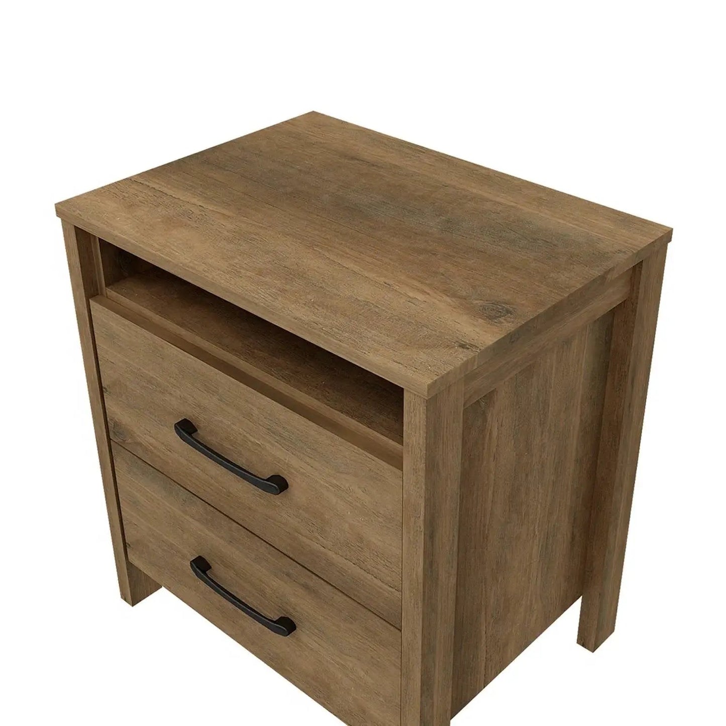 Modern Farmhouse 2-Drawer Nightstand Bedside Table in Brown Oak Wood Finish - Tampa Home & Garden Store