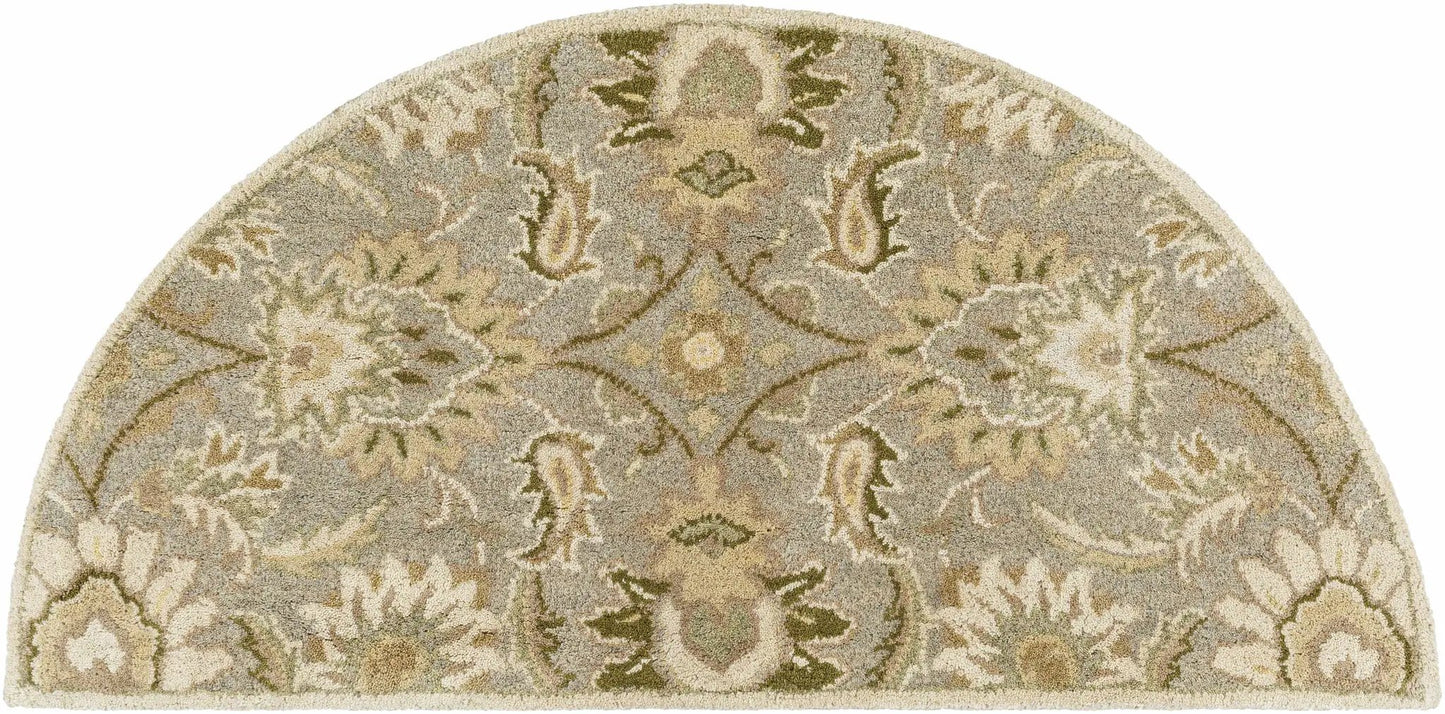 Chesterton Hand Tufted Ivory Floral Area Rug, Boutique Rugs, round rug with ivory and sage pattern on Tampa Home & Garden Store