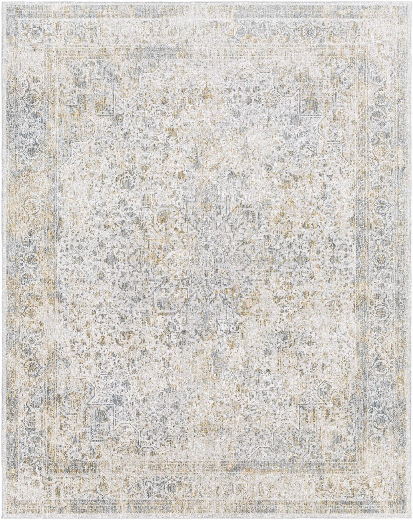 Kolin Textured Luxe Area Rug on Clearance, Boutique Rugs in gray ivory with gold accents on Tampa Home & Garden Store