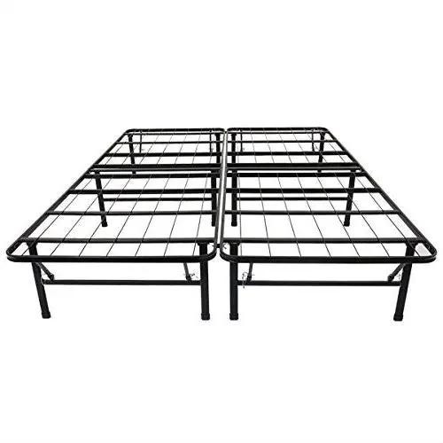 King size black metal platform bed frame with grid support, two joined sections on Tampa Home & Garden Store