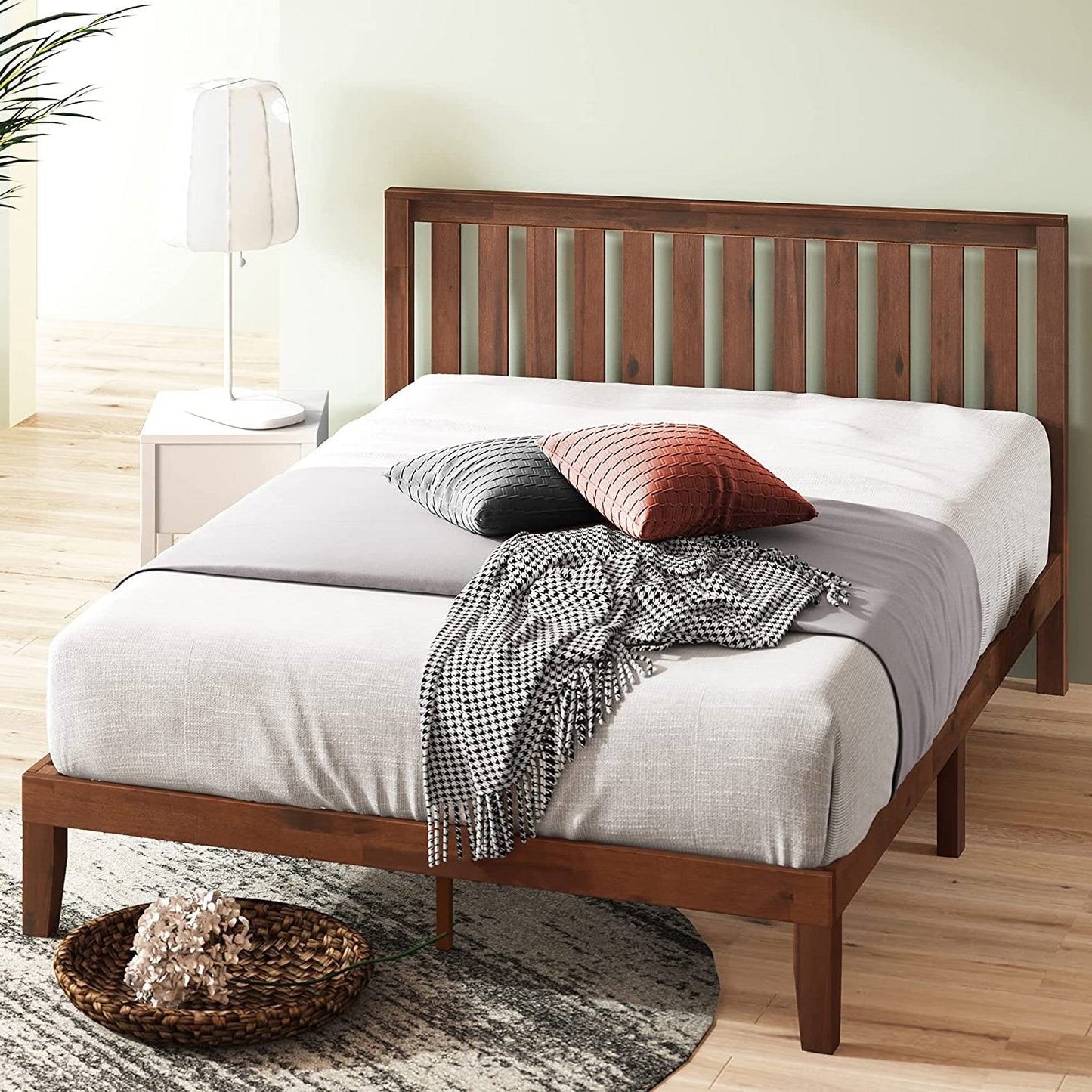 Base de cama de plataforma de madera maciza tamaño King con cabecero en acabado espresso