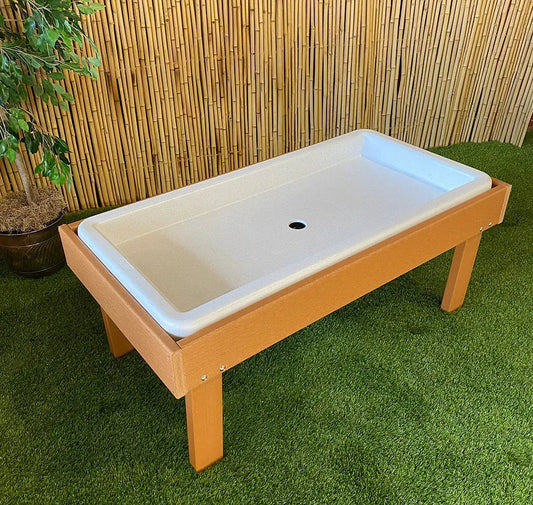 Kids outdoor multipurpose table with drain 19 in white tub in natural wood frame on Tampa Home & Garden Store