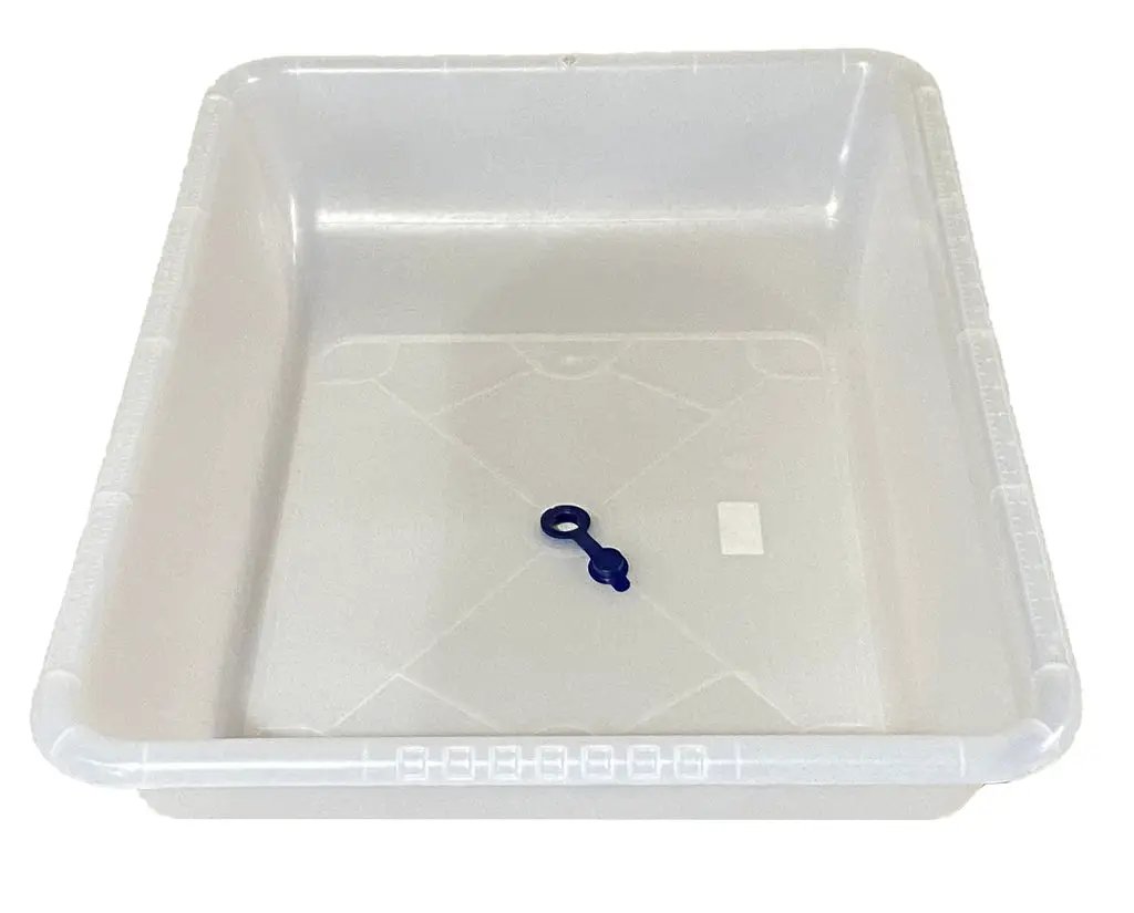 KSO Sand and Water Pan with Drain Plug, white plastic kids' play tray with blue drain plug on Tampa Home & Garden Store