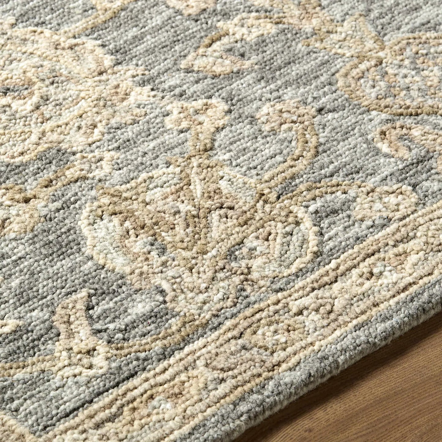 Ayesha Oushak Mint Green Wool Hand Tufted Rug by Boutique Rugs close up of soft wool pile on Tampa Home & Garden Store