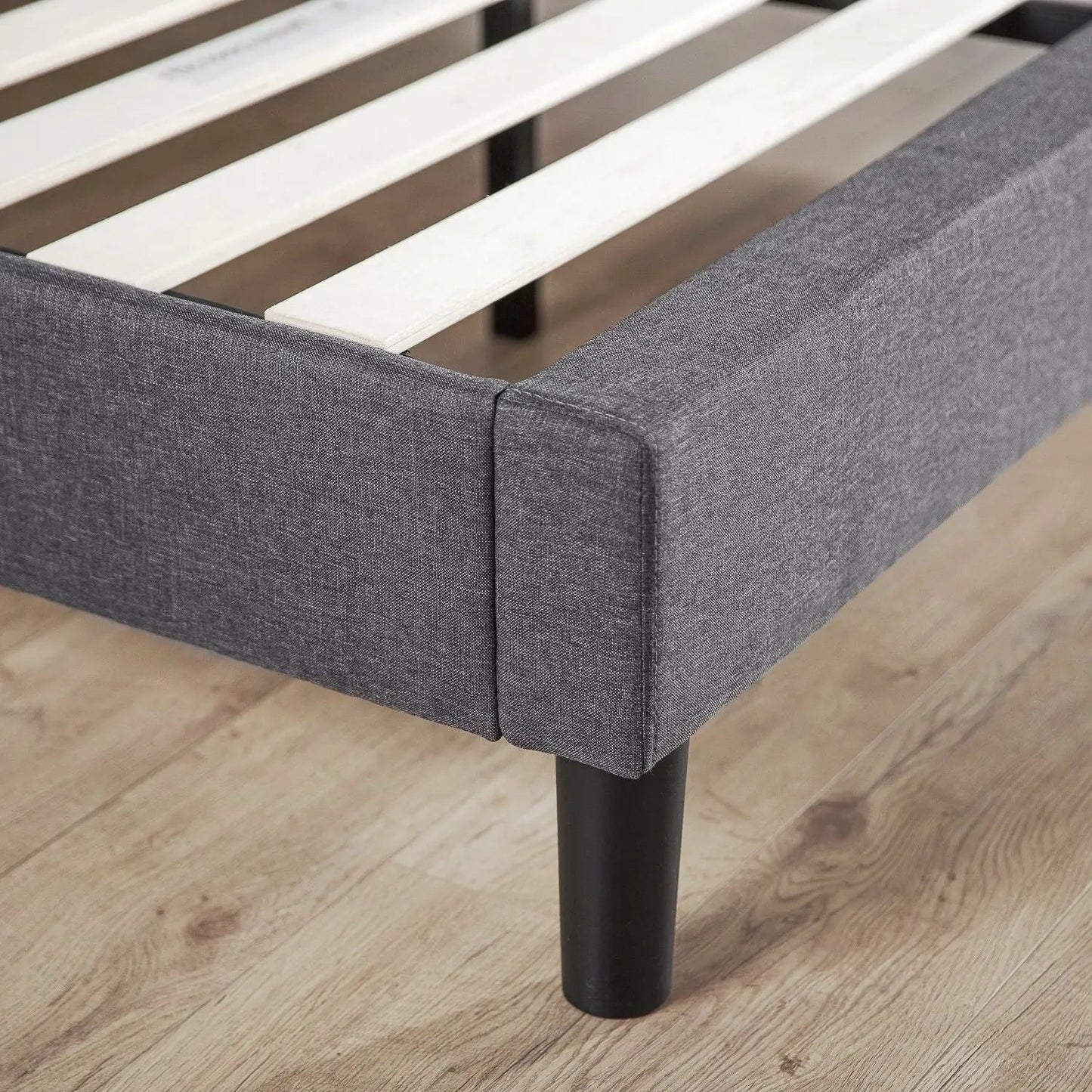 King size Grey Upholstered Platform Bed Frame with Mid-Century Style Legs - Tampa Home & Garden Store
