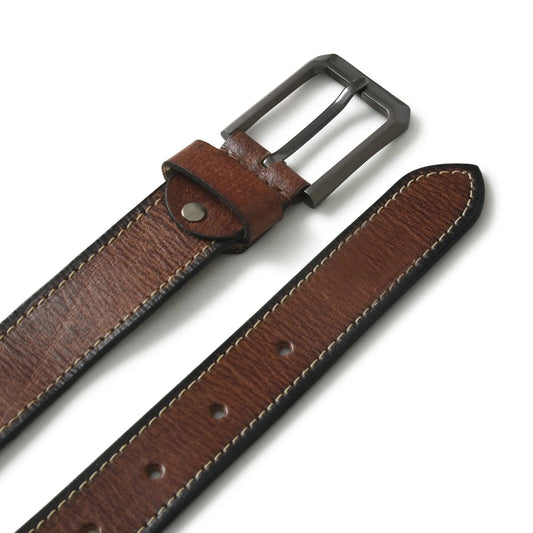Kairo Premium Brown Leather Belt for Men with gunmetal buckle and stitched strap on Tampa Home & Garden Store