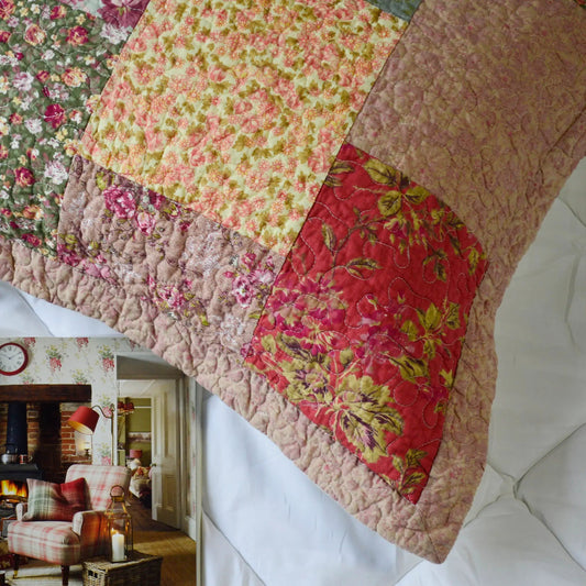 Kasentex Boho Royal Garden Pillow Sham King Size floral quilt patchwork pink yellow green on Tampa Home & Garden Store
