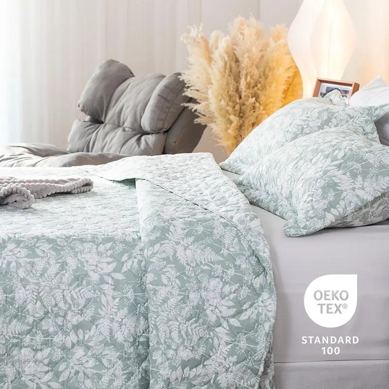 Kasentex Green Floral Quilt Set with matching shams, print, lightweight all-season on Tampa Home & Garden Store