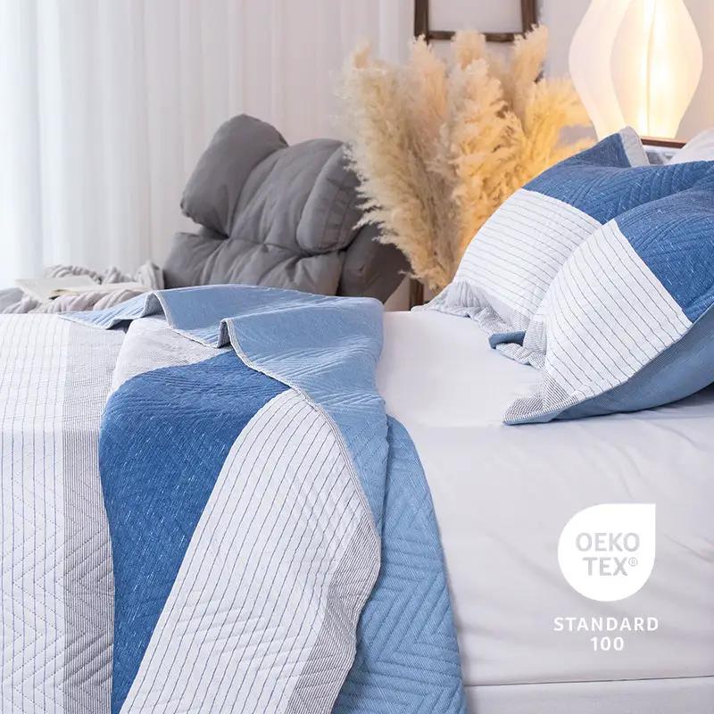 Kasentex Lightweight Reversible Stripe Quilt Set blue and white striped OEKO-TEX 100 on Tampa Home & Garden Store