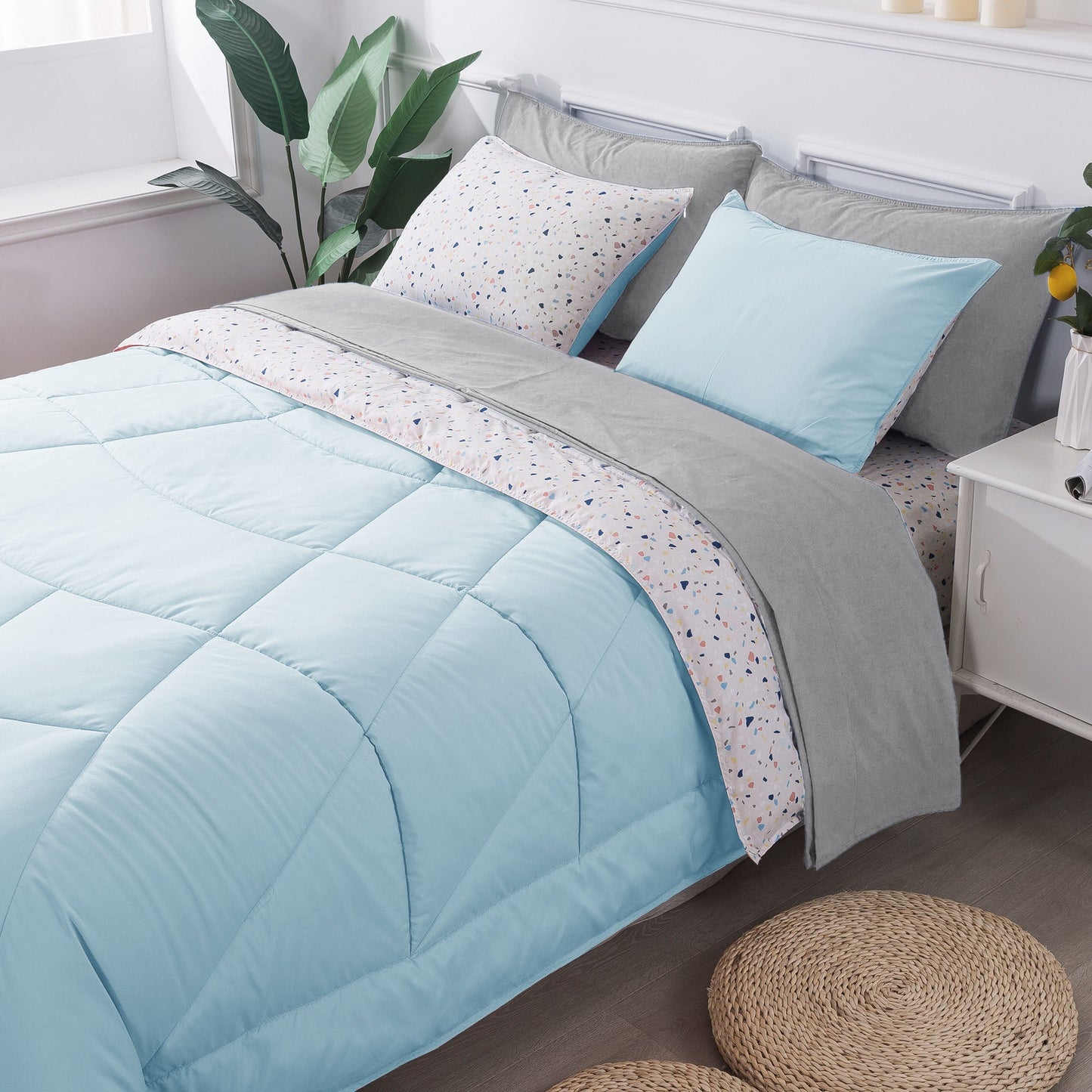 Kasentex Juegos de edredón ultrasuave y acogedor reversibles de 5 y 7 piezas, decoración de habitaciones