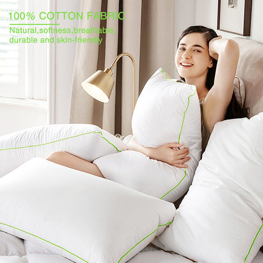 Kasentex Silky Green Piped Edge Goose Down Feather Pillow Set, White - Tampa Home & Garden Store