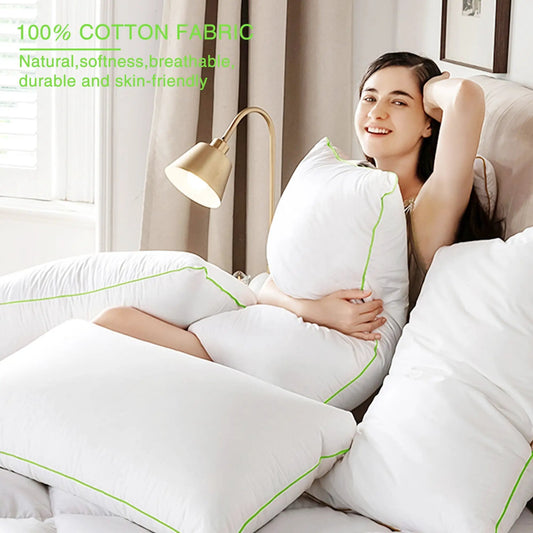 Kasentex Goose Down Pillow Set with white covers and green piping on Tampa Home & Garden Store