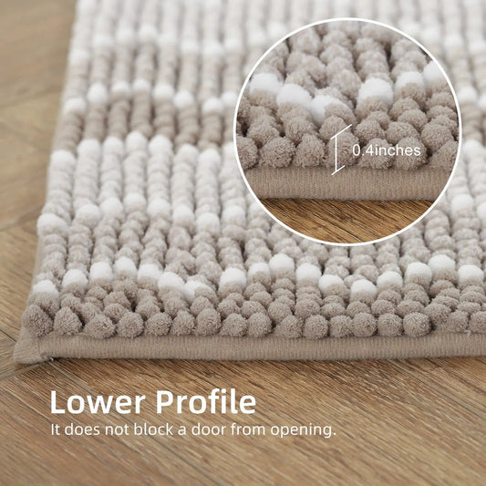 Kasentex Soft Absorbent Non Slip Bathroom Rug Mat beige ivory chenille pom-pom, low 0.4in thick on Tampa Home & Garden Store