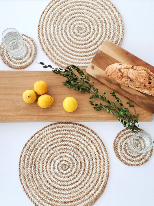 Kata Spiral Coaster Trivet set of 4 natural jute rope trivets on Tampa Home & Garden Store