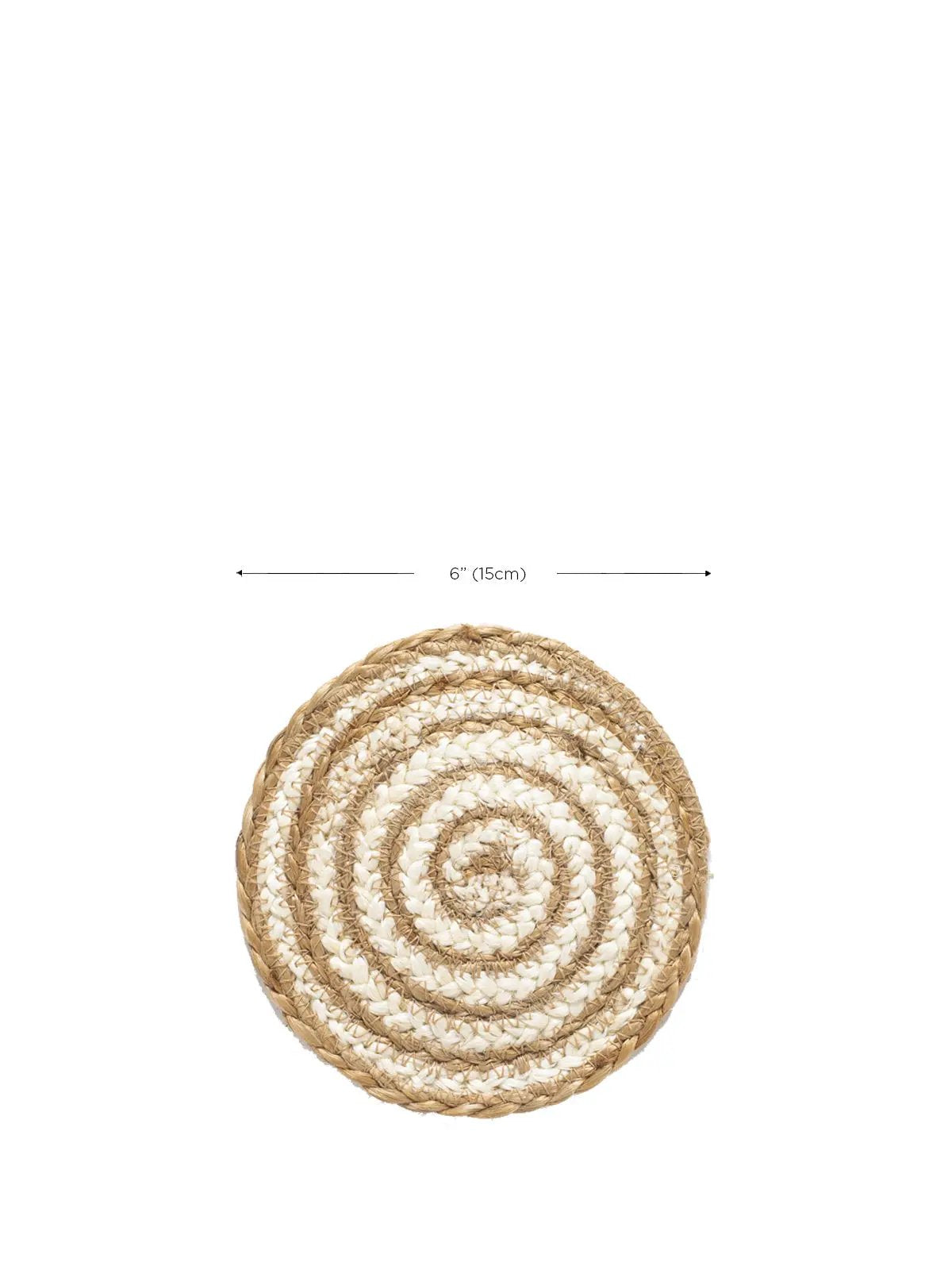 Kata Spiral Coaster Trivet natural set of 4, circular woven jute-style trivets on Tampa Home & Garden Store