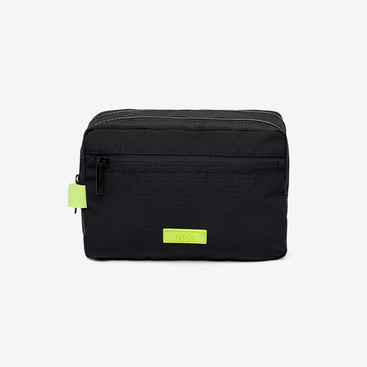 Kei Double Washbag black cosmetic bag with neon lime zipper pull Lefrik USA patch on Tampa Home & Garden Store