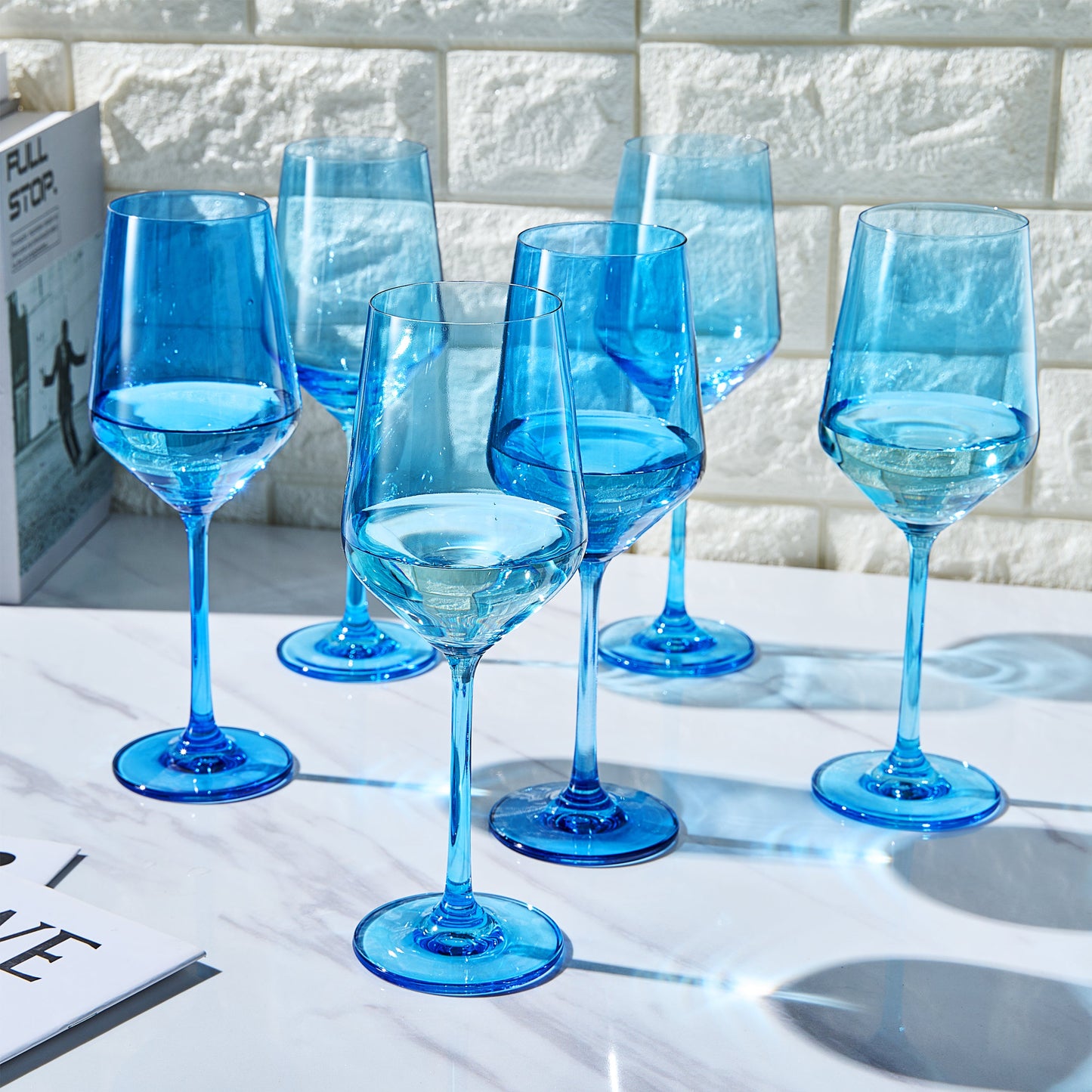 Cobalt Blue Wine Glasses Set of Six 12 Ounce