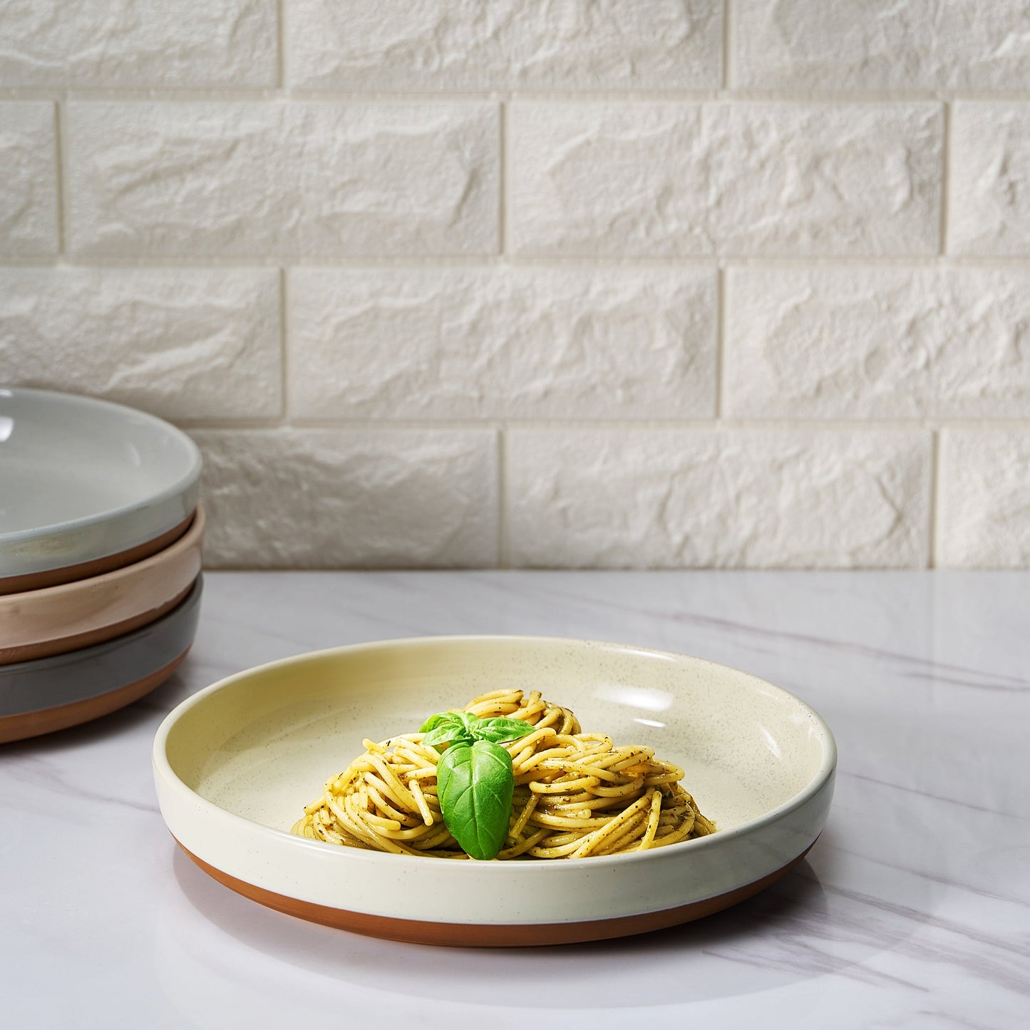 Tonal Ceramic Flat Bowls Set of Four Pastel