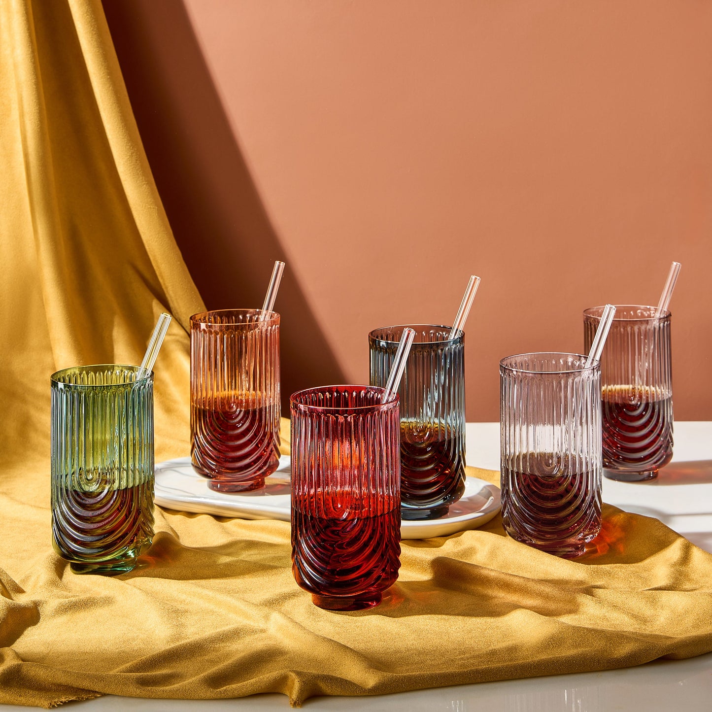Highball Glassware with Matching Straw Set of 6