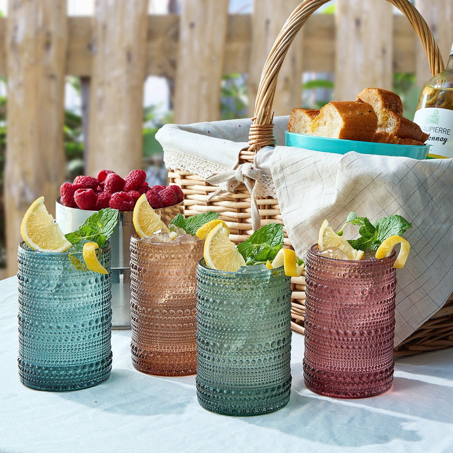 Tonal Hobnail Lowball Glassware Set of Four