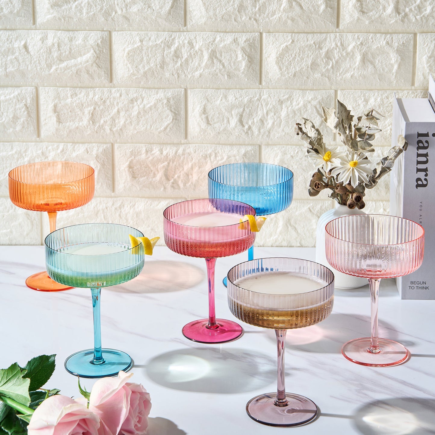 Como Ribbed Champagne Coupe Glassware Set of 6