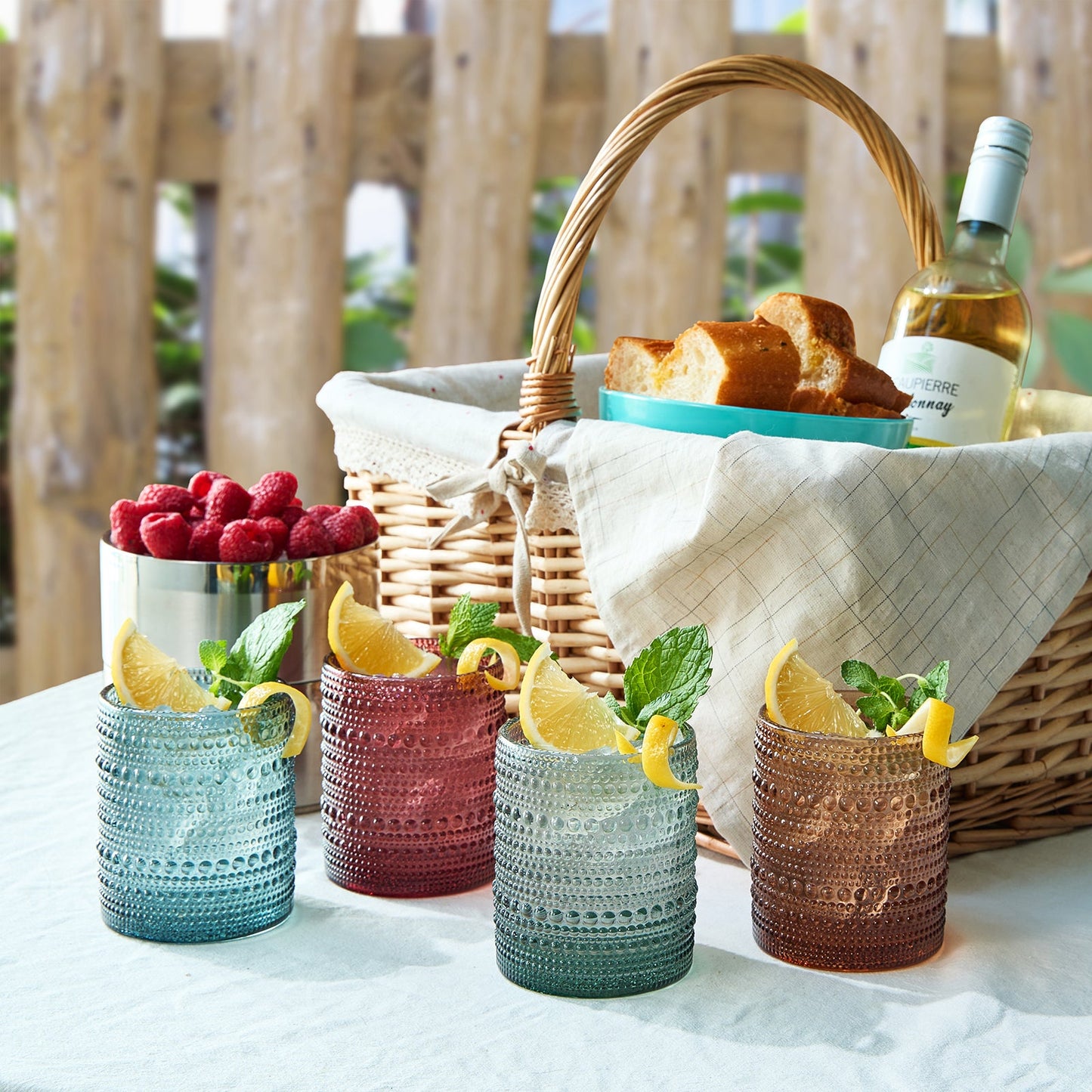 Tonal Hobnail Lowball Glassware Set of Four