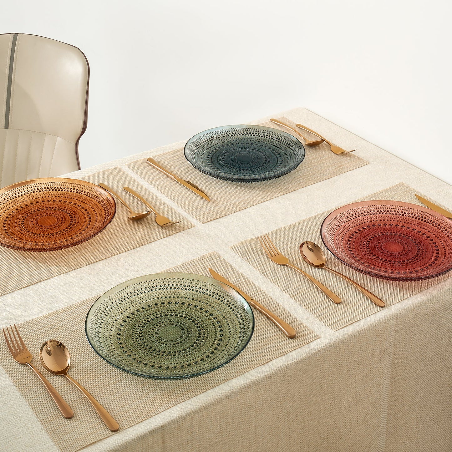 Tonal Hobnail Glass Plates Set of 4 Inches
