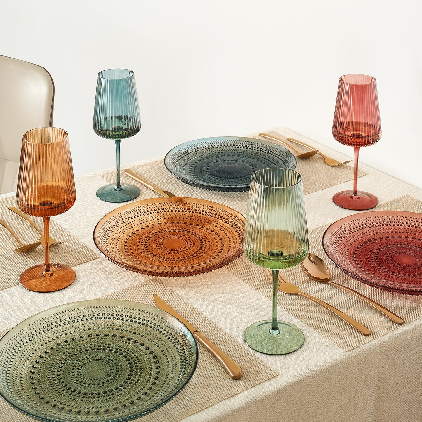Set Of Six 10 Inch Hobnail Glass Dinner Plates