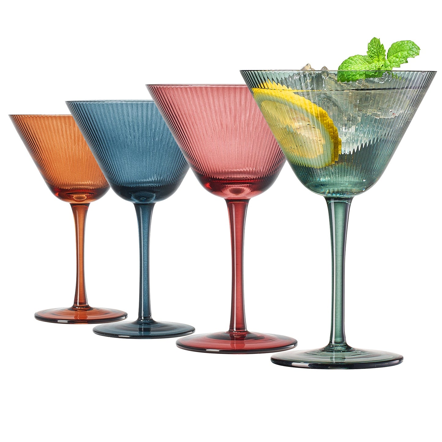 Tonal Set of Four Martini and Cocktail Glasses