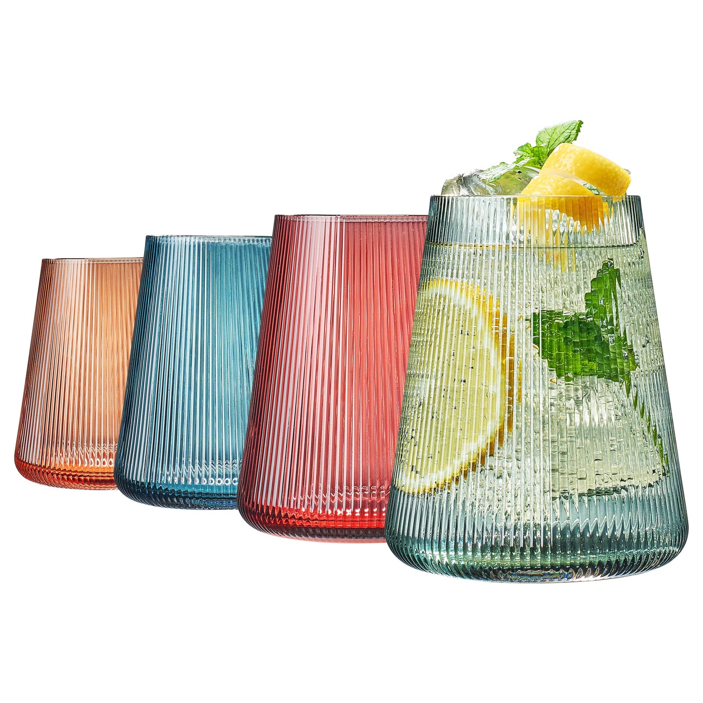 Tonal Ribbed Stemless Wine Glasses Set of 4