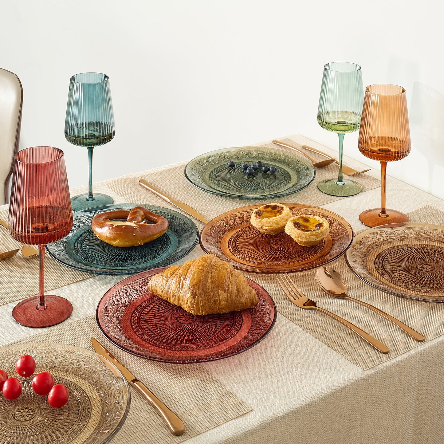 Vintage Tonal Glass Dinner Plates Set of Six