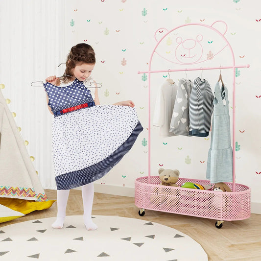 Kid Clothes Rack with 3 adjustable heights and wheels, pink frame by DirectDeals on Tampa Home & Garden Store