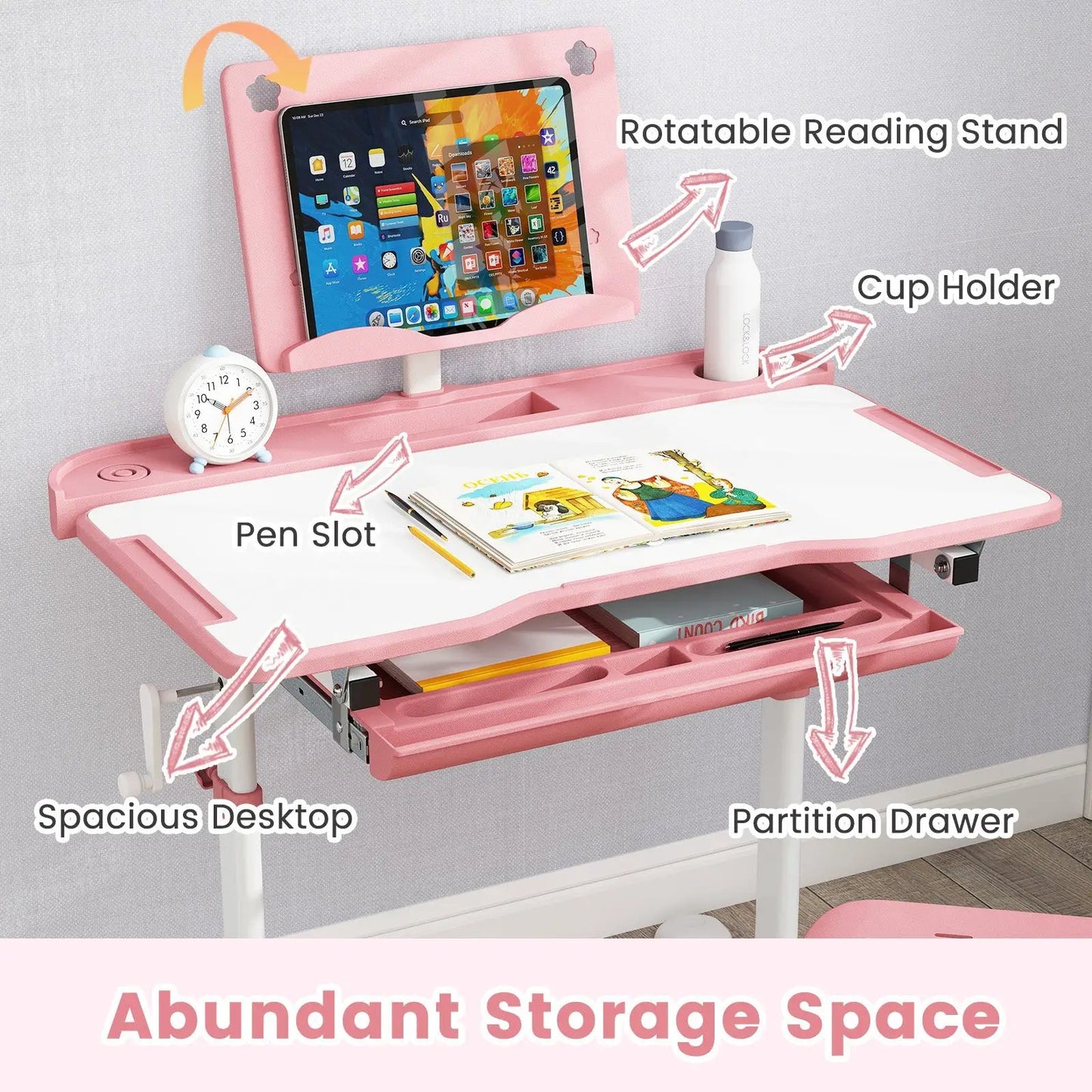 Pink kids study desk and chair set with tilt desktop and book stand DirectDeals on Tampa Home & Garden Store