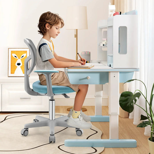Adjustable kids desk chair with auto brake, grey frame and light blue seat, 5 casters on Tampa Home & Garden Store