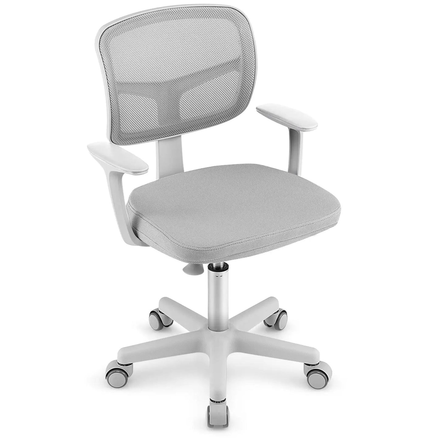 Kids adjustable desk chair with gray padded seat, white mesh-back, armrests and rolling casters on Tampa Home & Garden Store