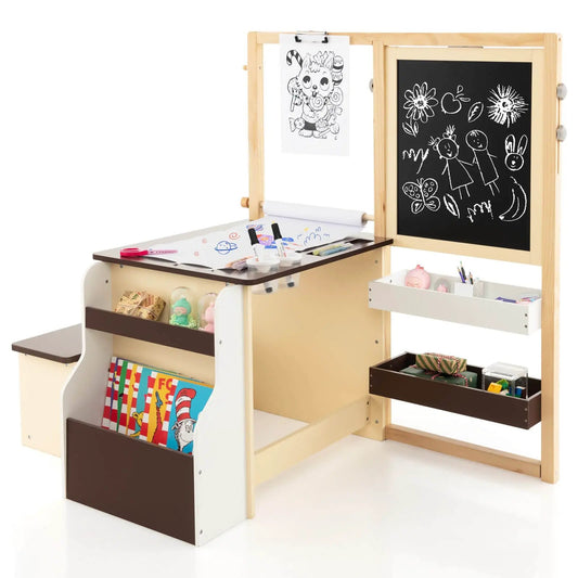 Kids Art Center wooden table and bench set with chalkboard panel by DirectDeals on Tampa Home & Garden Store