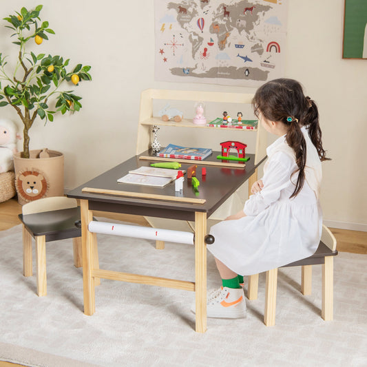 Kids Art Table and Chairs Set with Paper Roll and Storage Bins-Coffee - Tampa Home & Garden Store