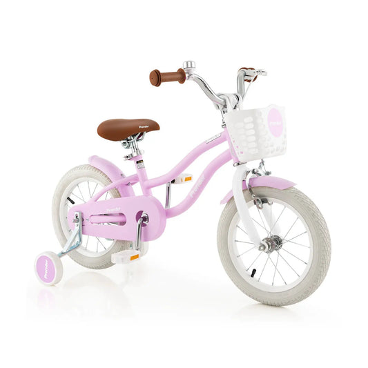 14 inch kids bike with training wheels and front basket, pink frame, brown saddle DirectDeals on Tampa Home & Garden Store