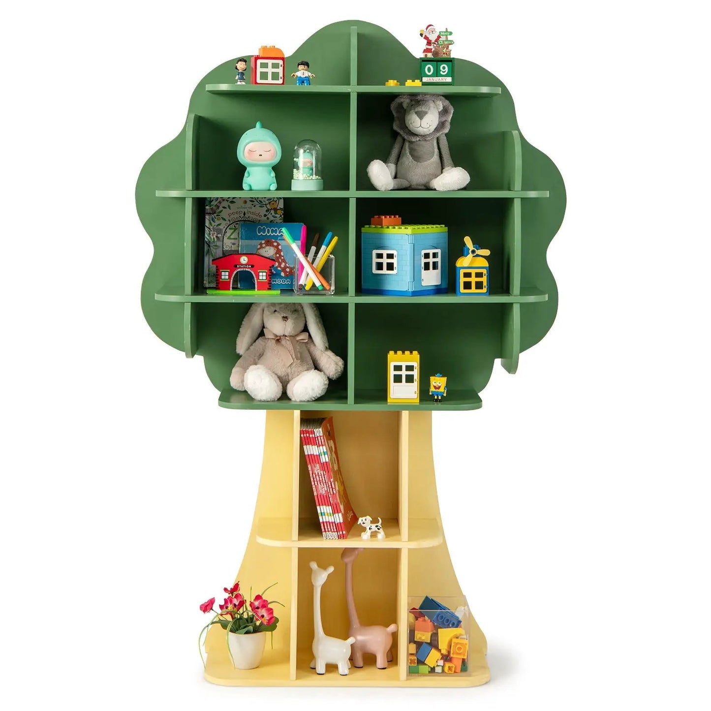 DirectDeals Kids Bookcase Toy Storage Organizer with Shelves, green cloud on yellow legs on Tampa Home & Garden Store