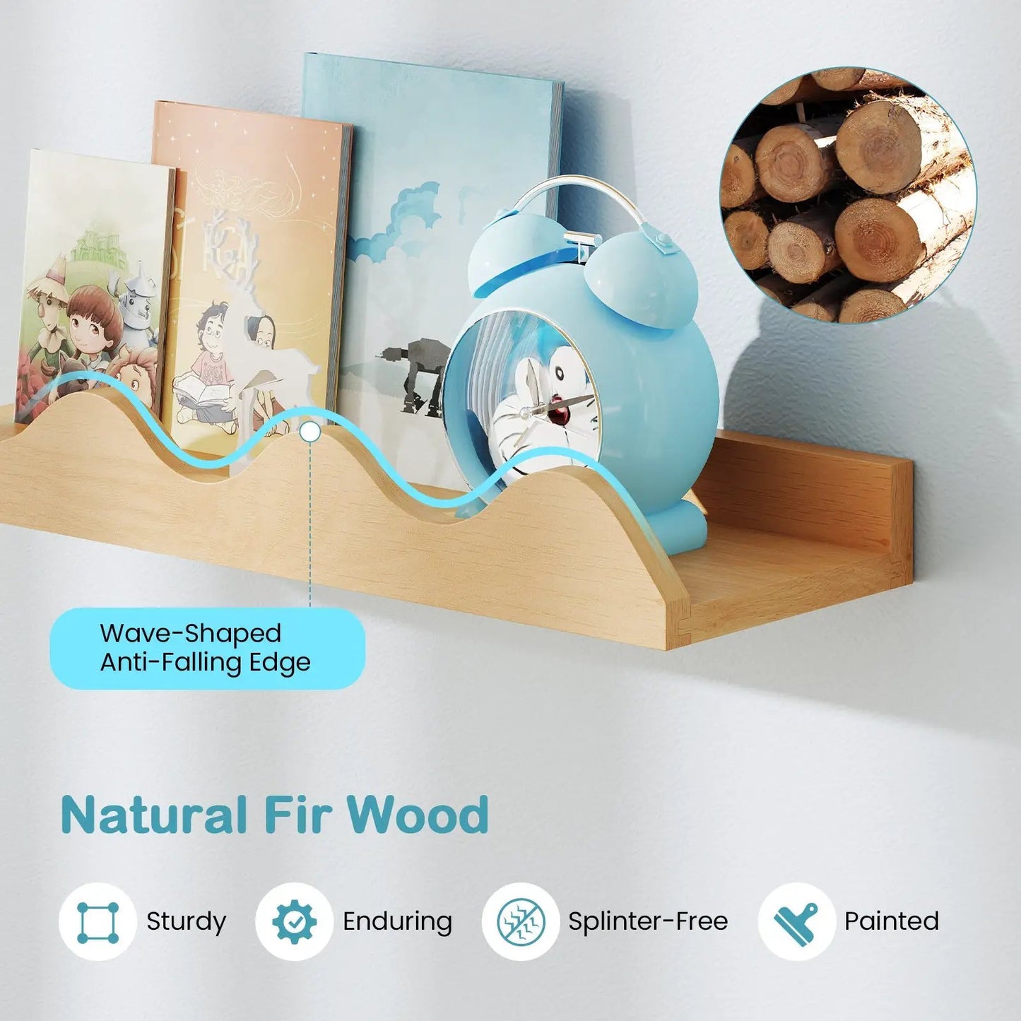 16 Inch Kids Bookshelves Set of 4 for Nursery natural fir wood floating wall shelves by DirectDeals on Tampa Home & Garden Store