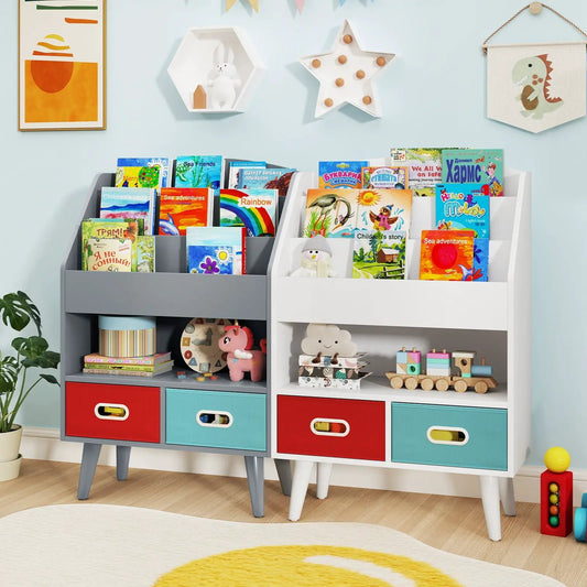Kids Bookshelves With Open Compartments gray and white twin units with drawers DirectDeals on Tampa Home & Garden Store