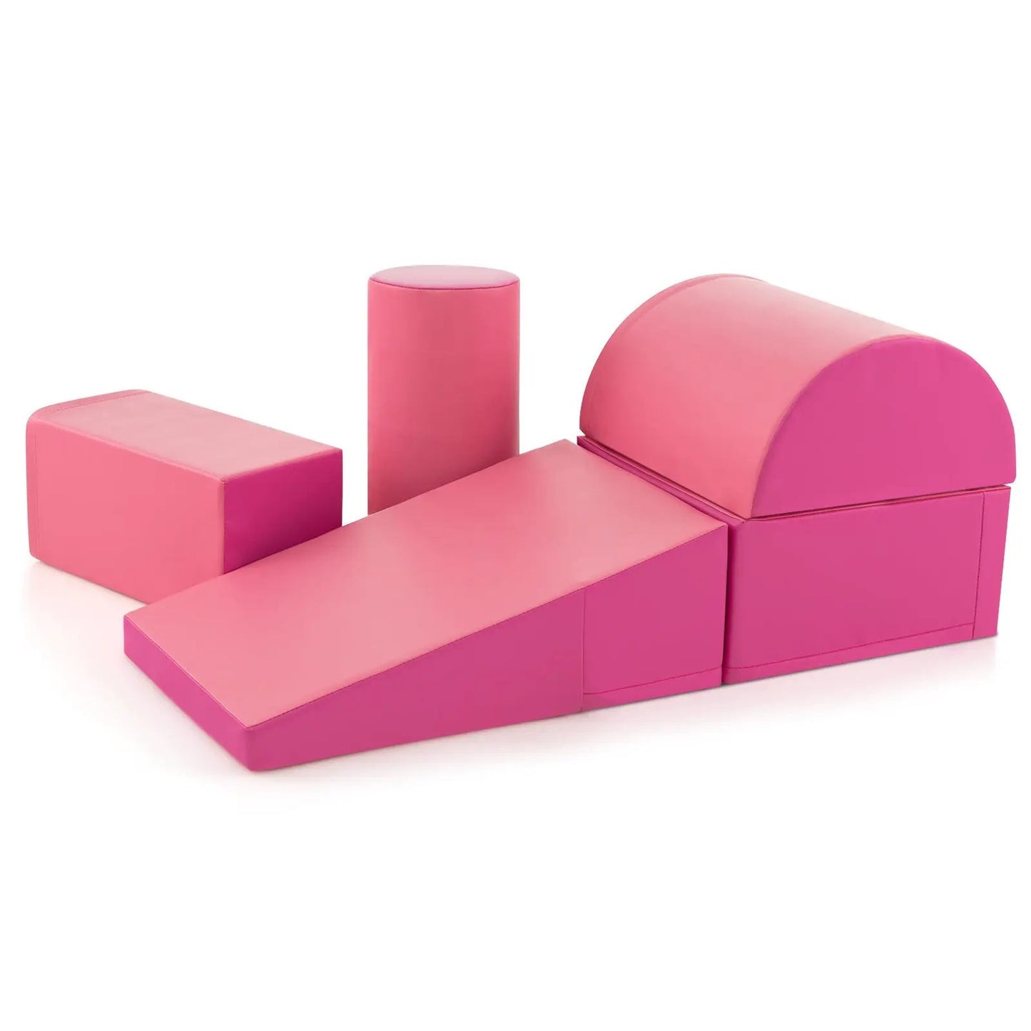 5-Piece Kids Climb and Crawl Foam Playset pink foam blocks with arch dome and cylindrical pillar DirectDeals on Tampa Home & Garden Store