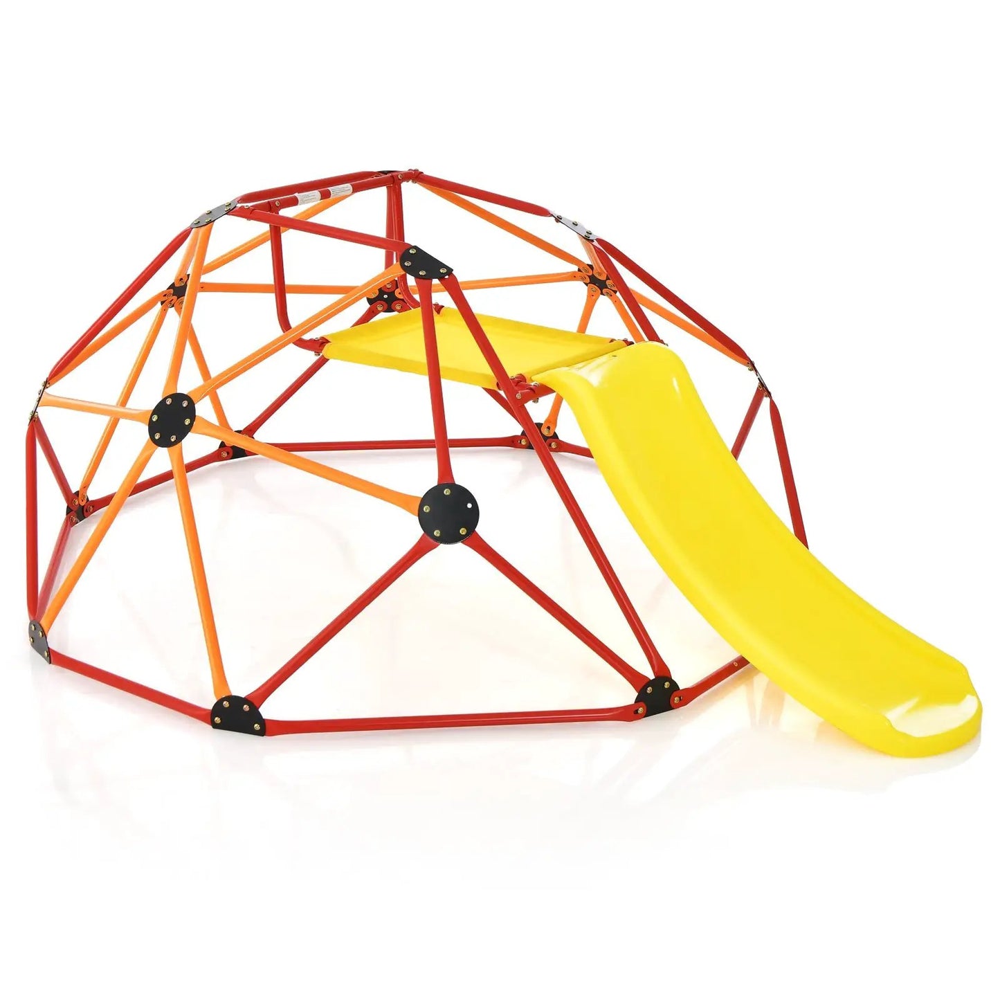 Kids climbing dome playset with orange frame and bright yellow slide on Tampa Home & Garden Store